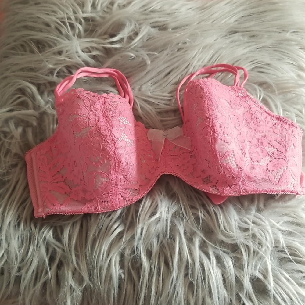Lace Pink Bra 30DDD with Bow Accent